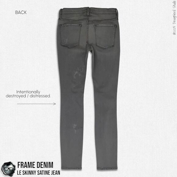 FRAME DENIM LE SKINNY SATINE DESTROYED JEANS IN GREY’S INN DARK GREY SIZE 27 - Picture 4 of 13
